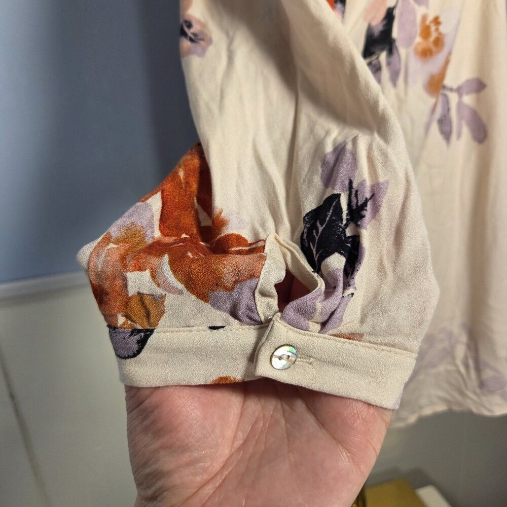 Papermoon Medium Off White Floral 3/4 Sleeve Summer Casual Chiffon Blouse - Picture 5 of 10